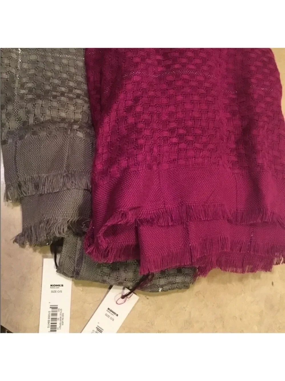 Apt 9 Basket Weave Lurex Pashmina oblong scarfs set of two purple & gray